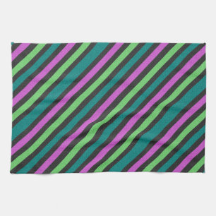 Blauwgroen, kalkgroen, hot-roze glitter Striped ST Theedoek