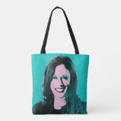 Blauwgroen Kamala Harris Pop Art Draagtas (Achterkant)