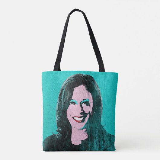 Blauwgroen Kamala Harris Pop Art Draagtas (Achterkant)