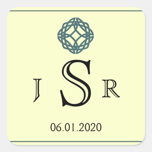 Blauwgroen Keltische Eternity Knot Monogram Sticke Vierkante Sticker (Voorkant)