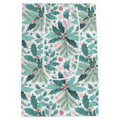 Blauwgroen Kerst Holly Berries Patroon#17 ID1009 Medium Cadeauzakje (Achterkant)