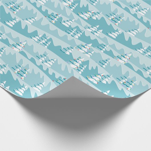 Blauwgroen kerstbomen cadeaupapier (Hoek)