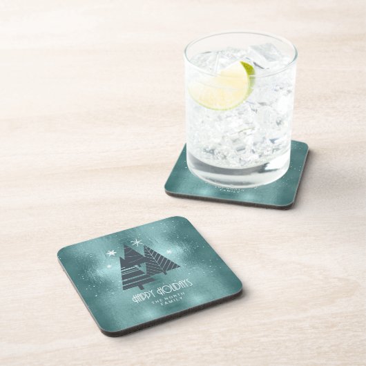 Blauwgroen kerstbomen en Snowflakes ID863 Bier Onderzetter (Rechterzijde)