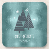 Blauwgroen kerstbomen en Snowflakes ID863 Bier Onderzetter (Voorkant)