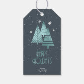 Blauwgroen kerstbomen en Snowflakes ID863 Cadeaulabel (Voorkant)