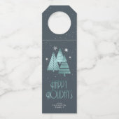 Blauwgroen kerstbomen en Snowflakes ID863 Flessenhanger (Voorkant)