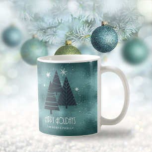 Blauwgroen kerstbomen en Snowflakes ID863 Koffiemok