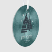 Blauwgroen kerstbomen en Snowflakes ID863 Ornament (voorkant)
