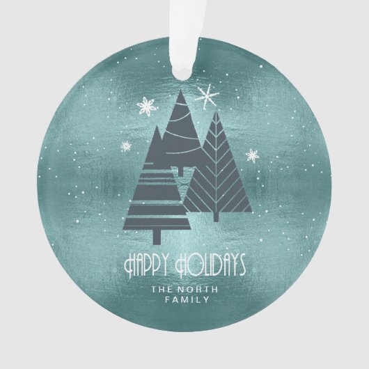 Blauwgroen kerstbomen en Snowflakes ID863 Ornament (voorkant)