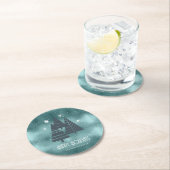 Blauwgroen kerstbomen en Snowflakes ID863 Ronde Kartonnen Onderzetter (Insitu)