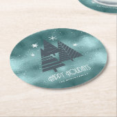 Blauwgroen kerstbomen en Snowflakes ID863 Ronde Kartonnen Onderzetter (Gebogen)
