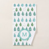 Blauwgroen kerstbomen voor monogram bad handdoek (Handdoek)