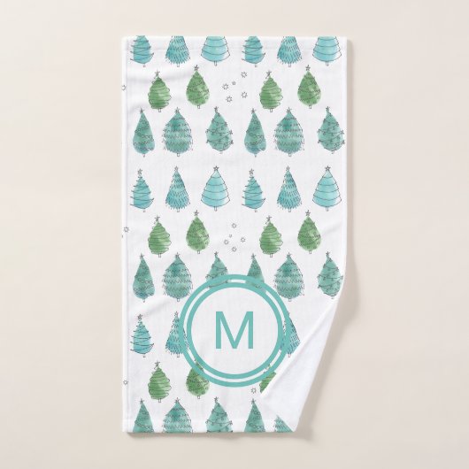 Blauwgroen kerstbomen voor monogram bad handdoek (Handdoek)