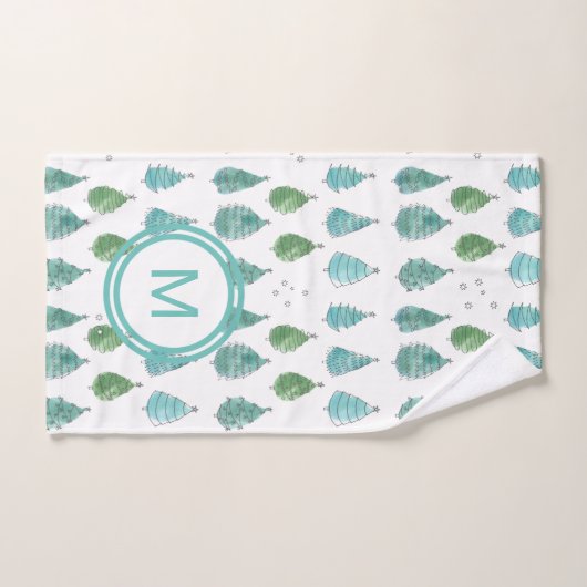 Blauwgroen kerstbomen voor monogram bad handdoek (Handdoek)