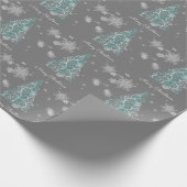 Blauwgroen kerstboom en sneeuwvlokken Verpakkingsp Cadeaupapier (Hoek)