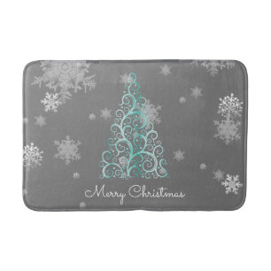 Blauwgroen kerstboom en snowflakes Bath Mat