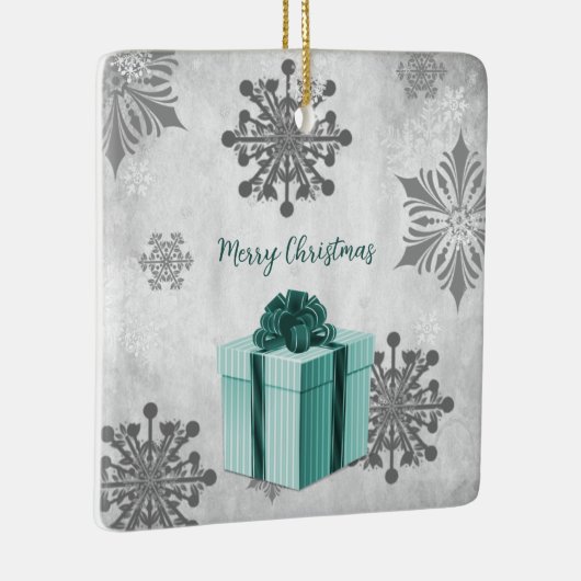 Blauwgroen kerstcadeaufeestdag keramisch Ornament (Rechts)