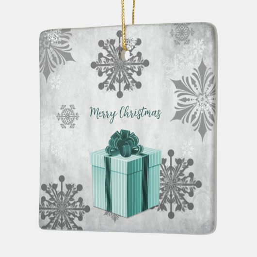 Blauwgroen kerstcadeaufeestdag keramisch Ornament (Links)