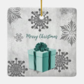 Blauwgroen kerstcadeaufeestdag keramisch Ornament (Achterkant)