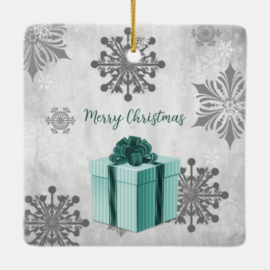 Blauwgroen kerstcadeaufeestdag keramisch Ornament (Achterkant)