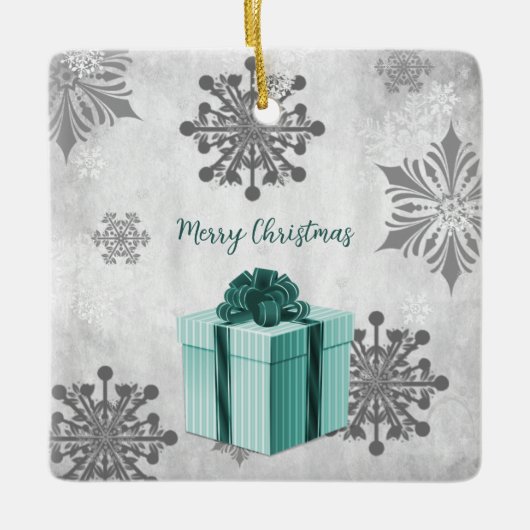 Blauwgroen kerstcadeaufeestdag keramisch Ornament (Voorkant)