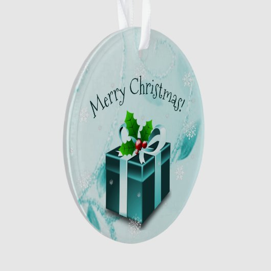 Blauwgroen kerstcadeautje Ornament (voorkant)