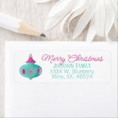 Blauwgroen kerstlabel Retro ornament Etiket (Insitu)