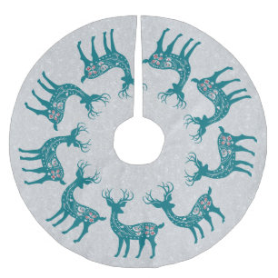 Blauwgroen kerstrendierpatroonzilver Glitter Kerstboom Rok