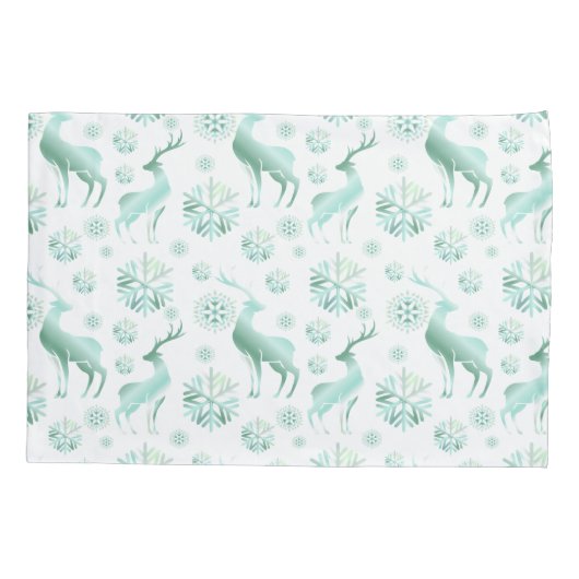 Blauwgroen kerstsmidsvlokken en rendieren kussensloop (Achterkant)
