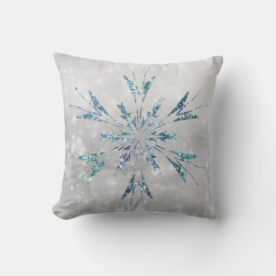 Blauwgroen kerstsnowflake Sparkle Silver Kussen