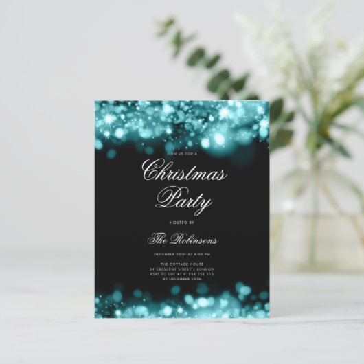 Blauwgroen kerstverlichting uitnodigen programma & (Staand voorkant)