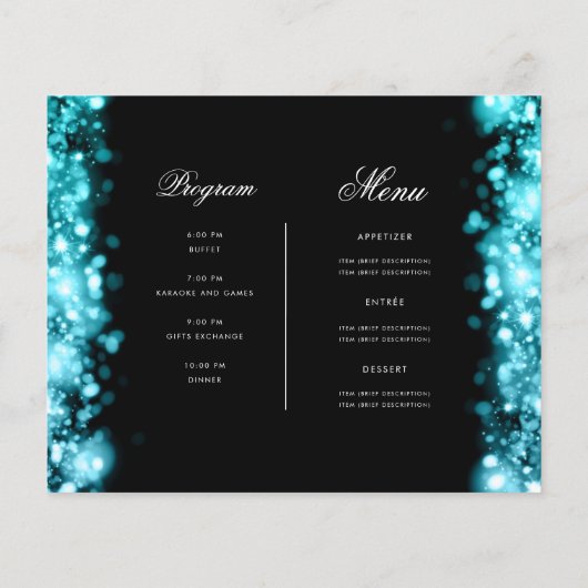 Blauwgroen kerstverlichting uitnodigen programma & (Achterkant)