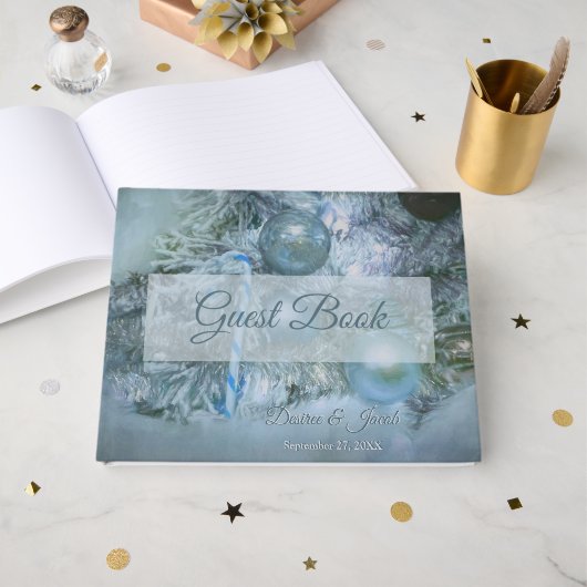 Blauwgroen kerstwintersierbomen gastenboek (Voorkant open)