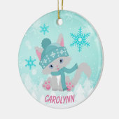 Blauwgroen Kind Winter Snowflake Kitten Keramisch Ornament (Links)