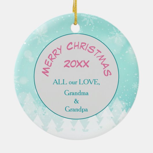 Blauwgroen Kind Winter Snowflake Kitten Keramisch Ornament (Achterkant)