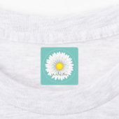 Blauwgroen  kleine Daisy Square Labels (Aangebracht)