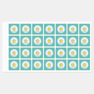 Blauwgroen  kleine Daisy Square Labels