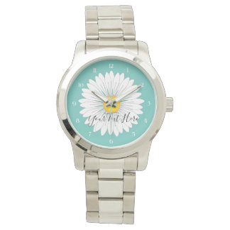 Blauwgroen  kleine Daisy Unisex Oversized Silver Horloge