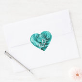 Blauwgroen kleur Roos achtergrond monogram naam Hart Sticker (Envelop)