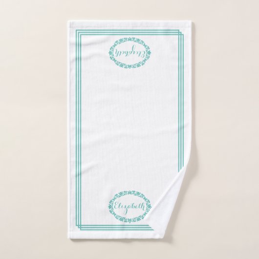 Blauwgroen Kleurnaam in Bloemenovalen met Rechthoe Bad Handdoek (Handdoek)