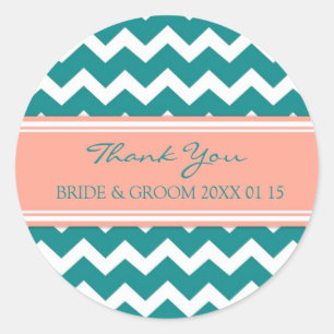 Blauwgroen koraal Chevron Bedankt voor het huwelij Ronde Sticker