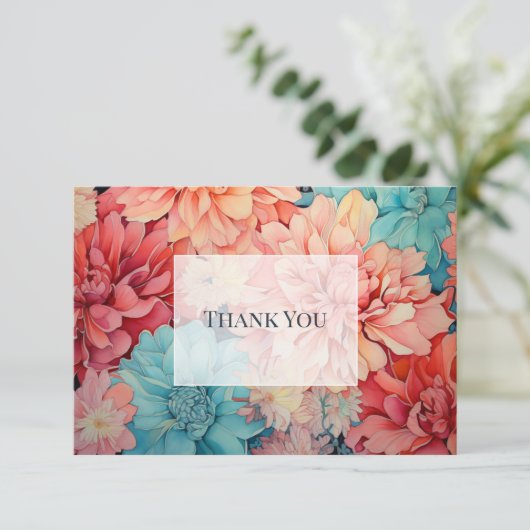 Blauwgroen, koraal en champagne bedankkaart (Staand voorkant)