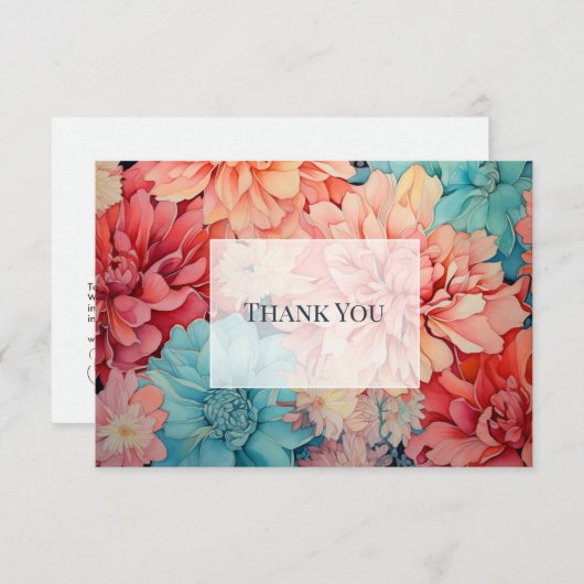 Blauwgroen, koraal en champagne bedankkaart (Voorkant / Achterkant)