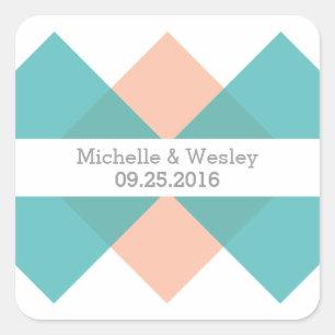 Blauwgroen koraal Geometric Triad Wedding Stickers