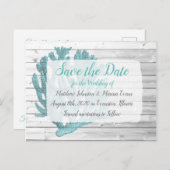Blauwgroen koraal gepersonaliseerd Save the Date B Briefkaart (Voorkant / Achterkant)