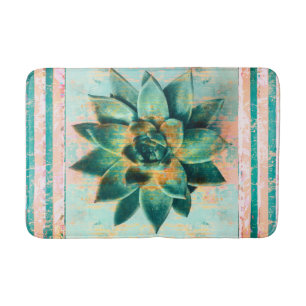 Blauwgroen koraal gestript Succulent Bath Mat