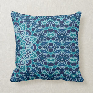 blauwgroen koraalrif kaleidoscoop batik kussen