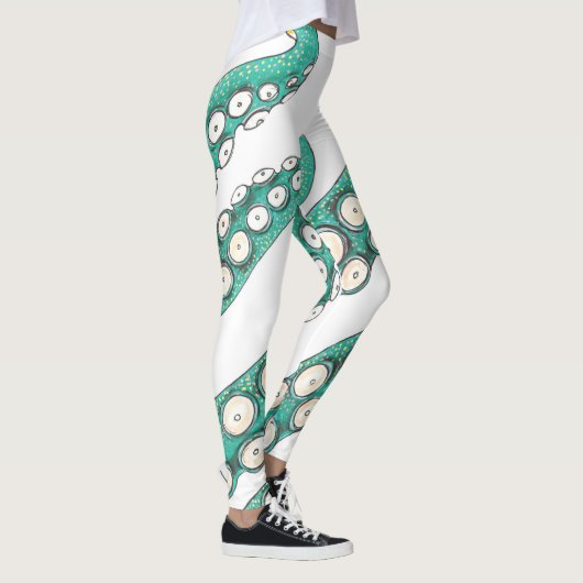Blauwgroen Kraken Octopus Tentacles Ink Art Leggings (Rechts)