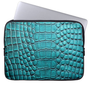 Blauwgroen krokodil alligator faux lederen print laptop sleeve