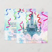 Blauwgroen kroonluchter Confetti vuurwerk New Year Kaart (Voorkant / Achterkant)